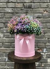 Цветочная композиция из Гипсофила и Розы в шляпной коробке в Николо-Варваринке