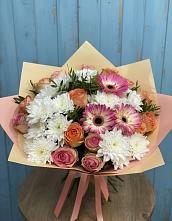 Букет цветов из:  Розы, Герберы и Хризантемы в Николо-Варваринке