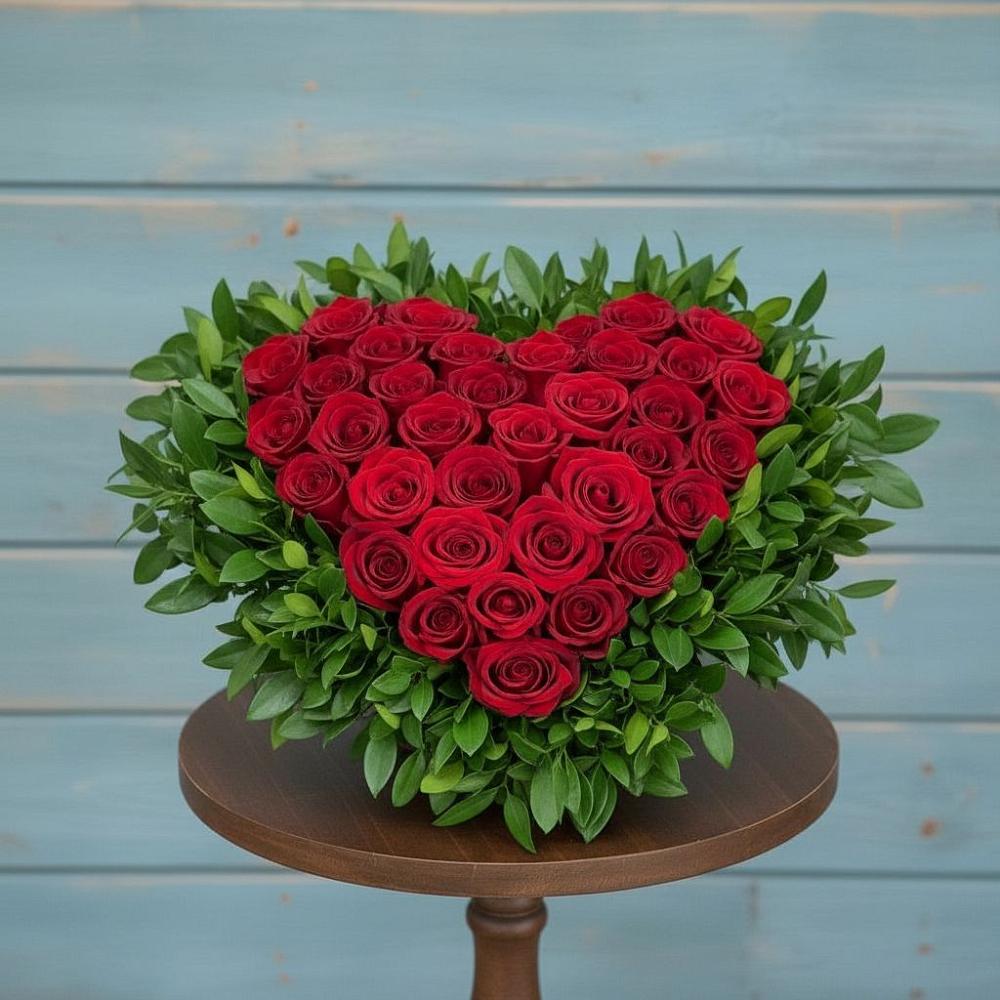 Цветочная композиция из Розы в виде сердца в Николо-Варваринке