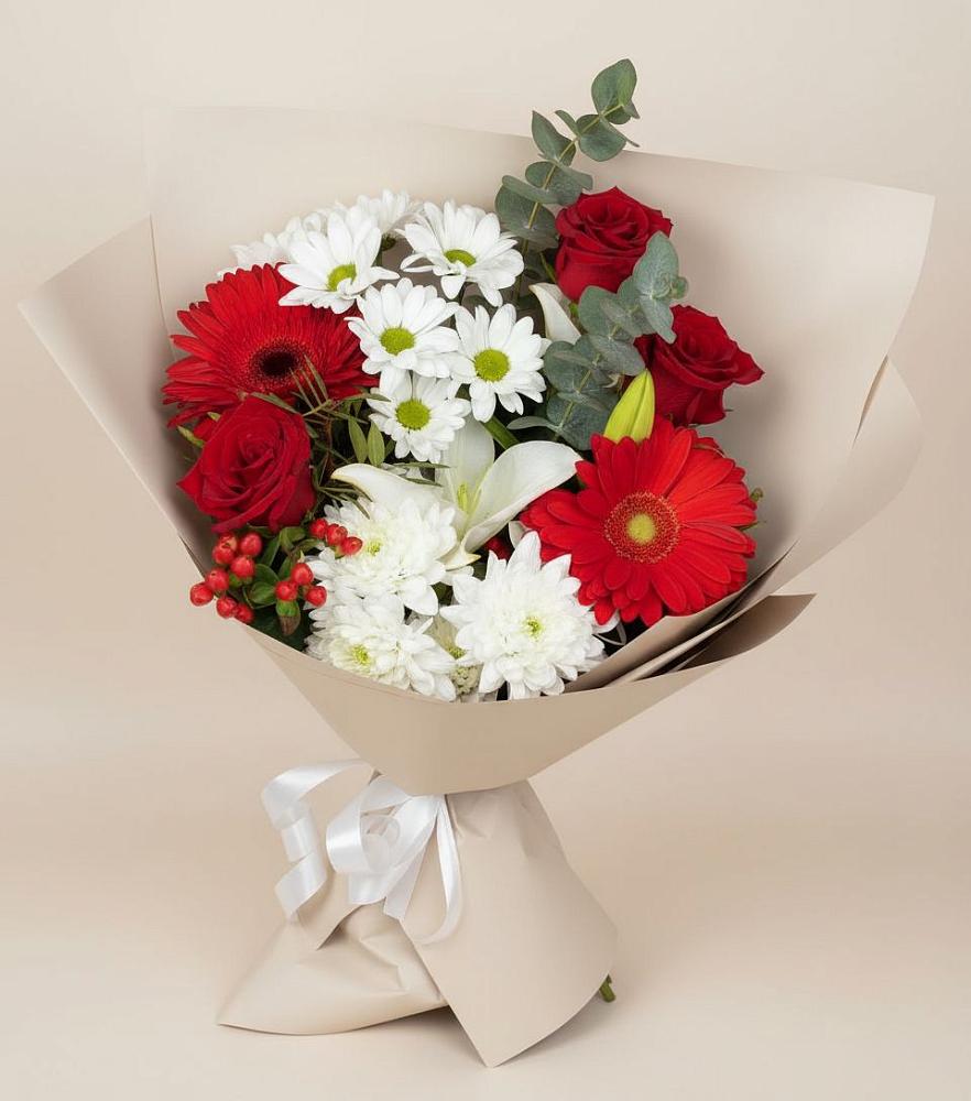 Букет цветов из: Розы, Хризантемы, Герберы и Лилии в Николо-Варваринке