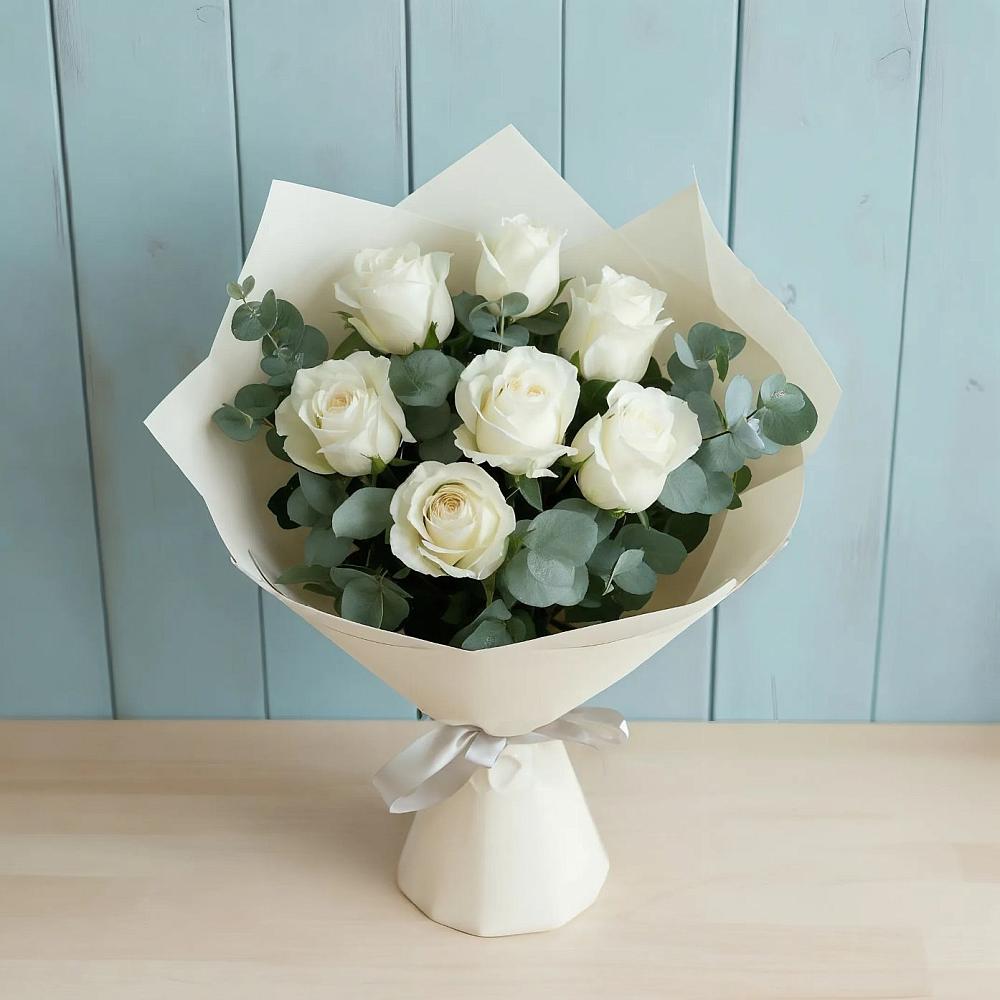 Букет Белые розы в Эвкалипте в Николо-Варваринке