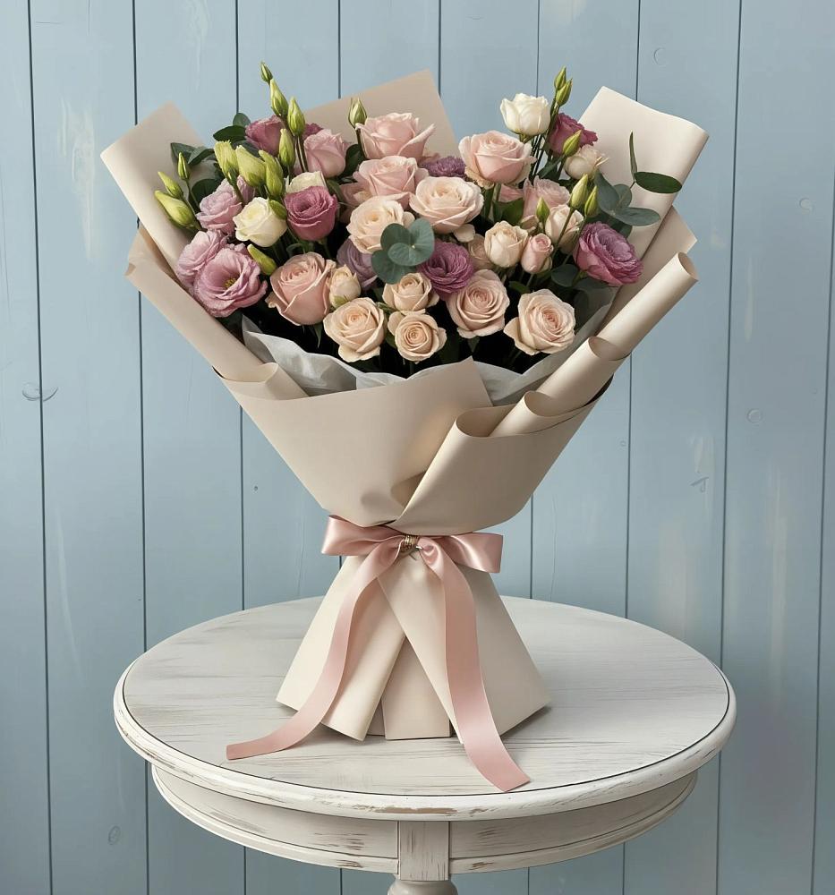 Букет цветов из: Розы и Лизиантусы в Николо-Варваринке